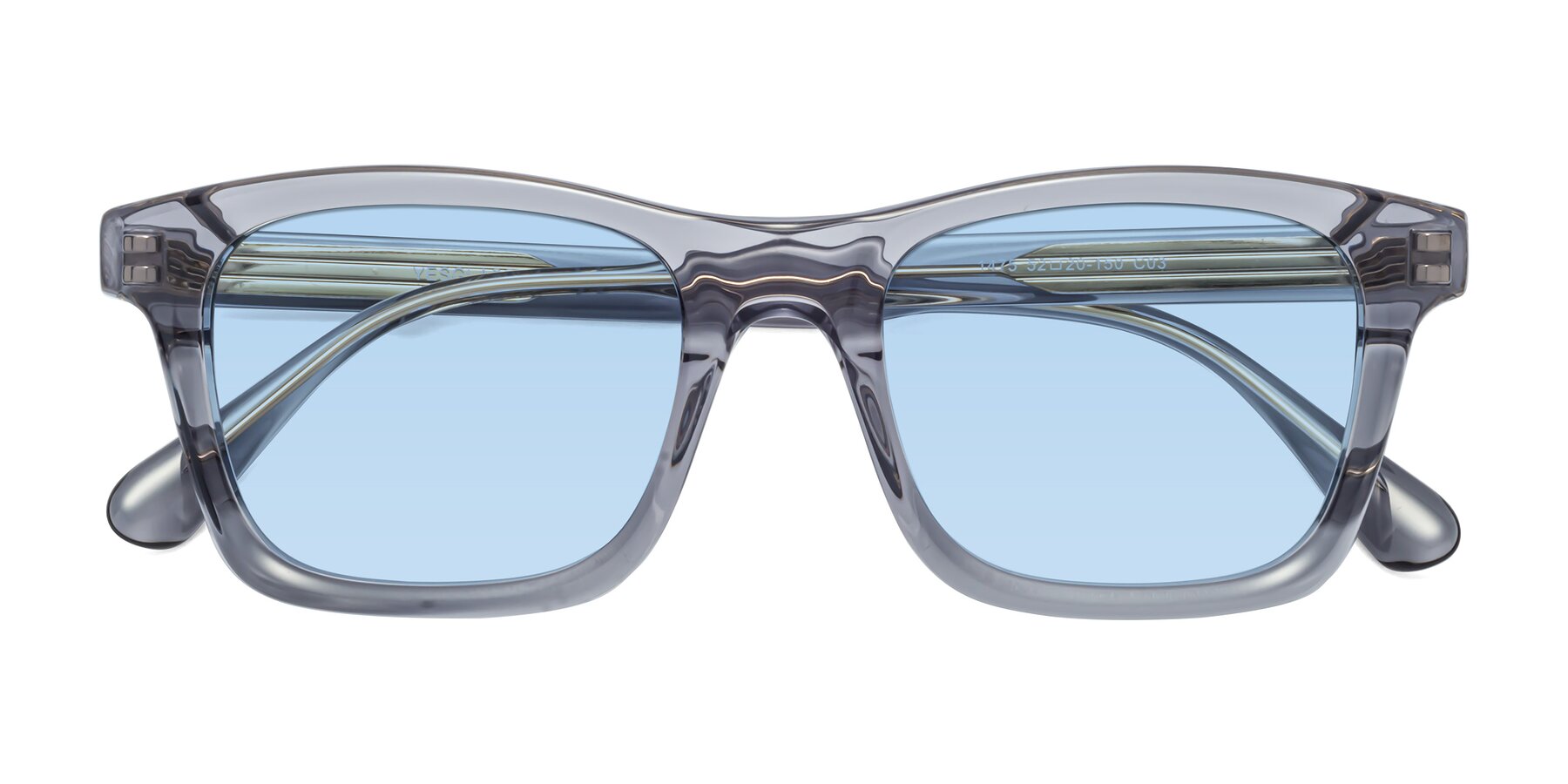 Folded Front of 1475 in Transparent Gray with Light Blue Tinted Lenses