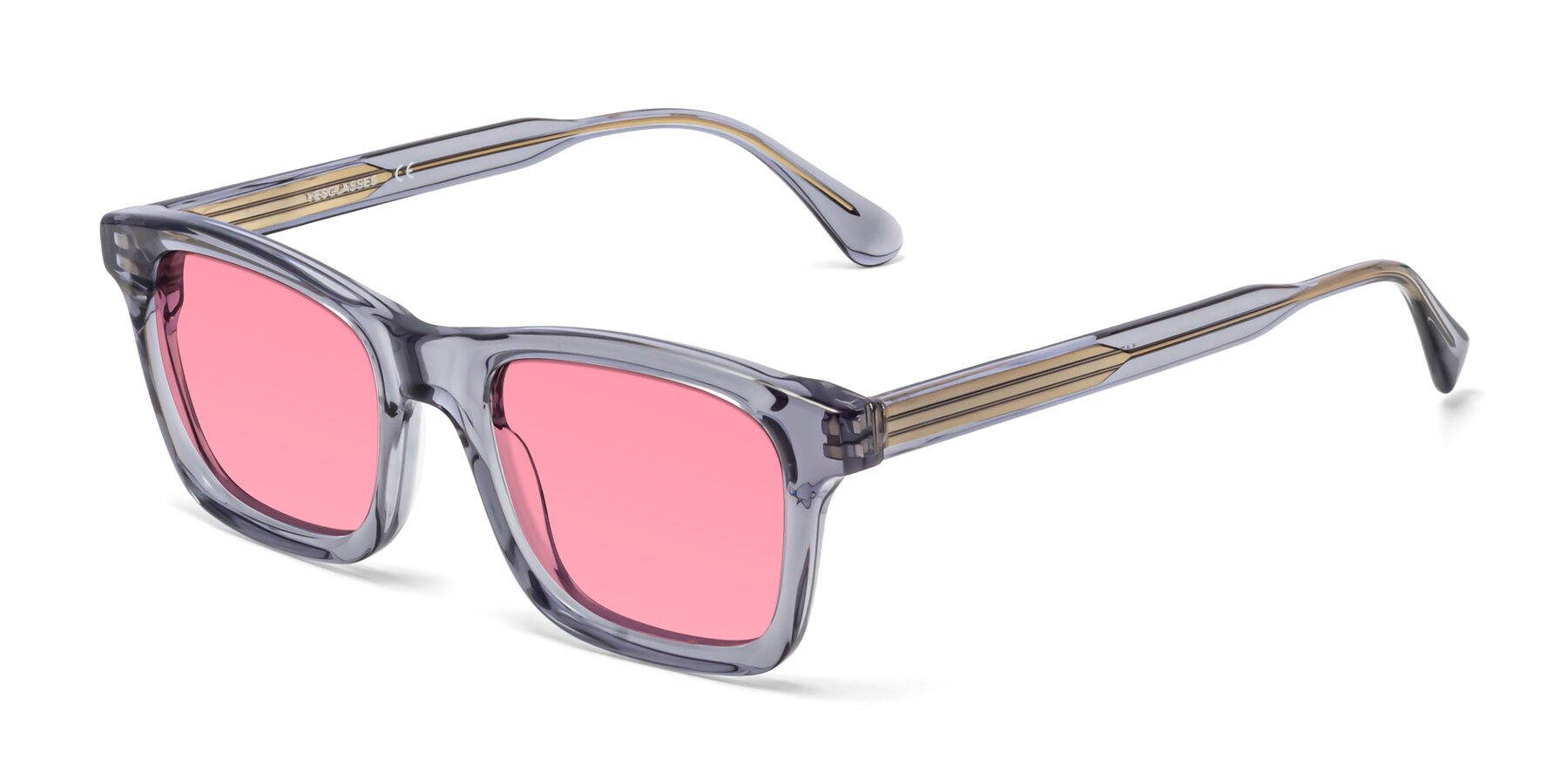 Angle of 1475 in Transparent Gray with Pink Tinted Lenses