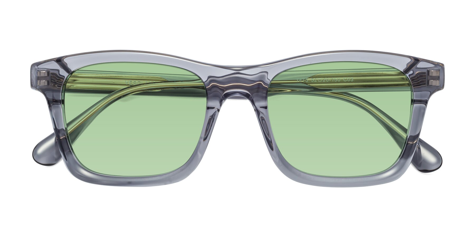 Folded Front of 1475 in Transparent Gray with Medium Green Tinted Lenses