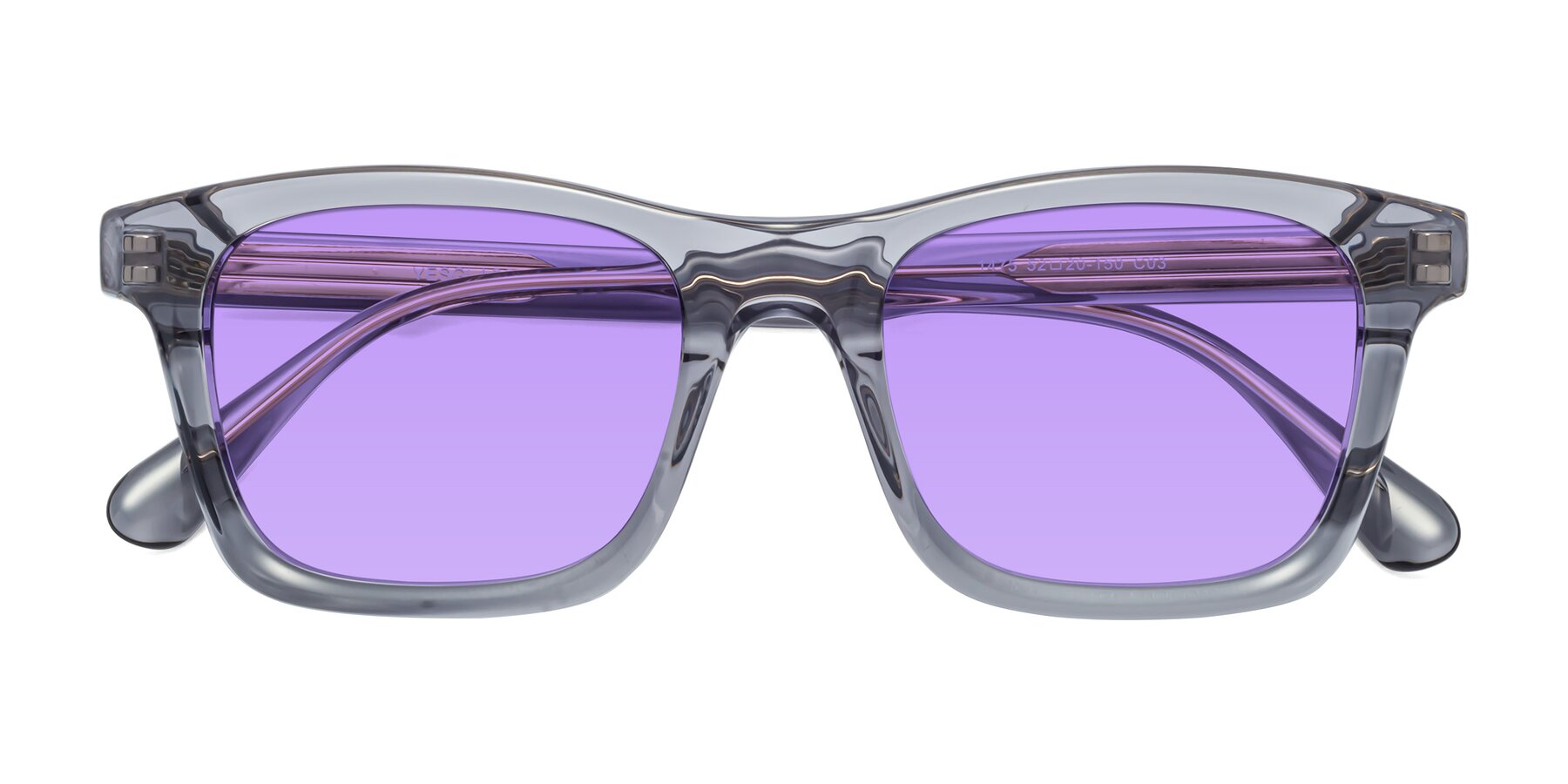 Folded Front of 1475 in Transparent Gray with Medium Purple Tinted Lenses