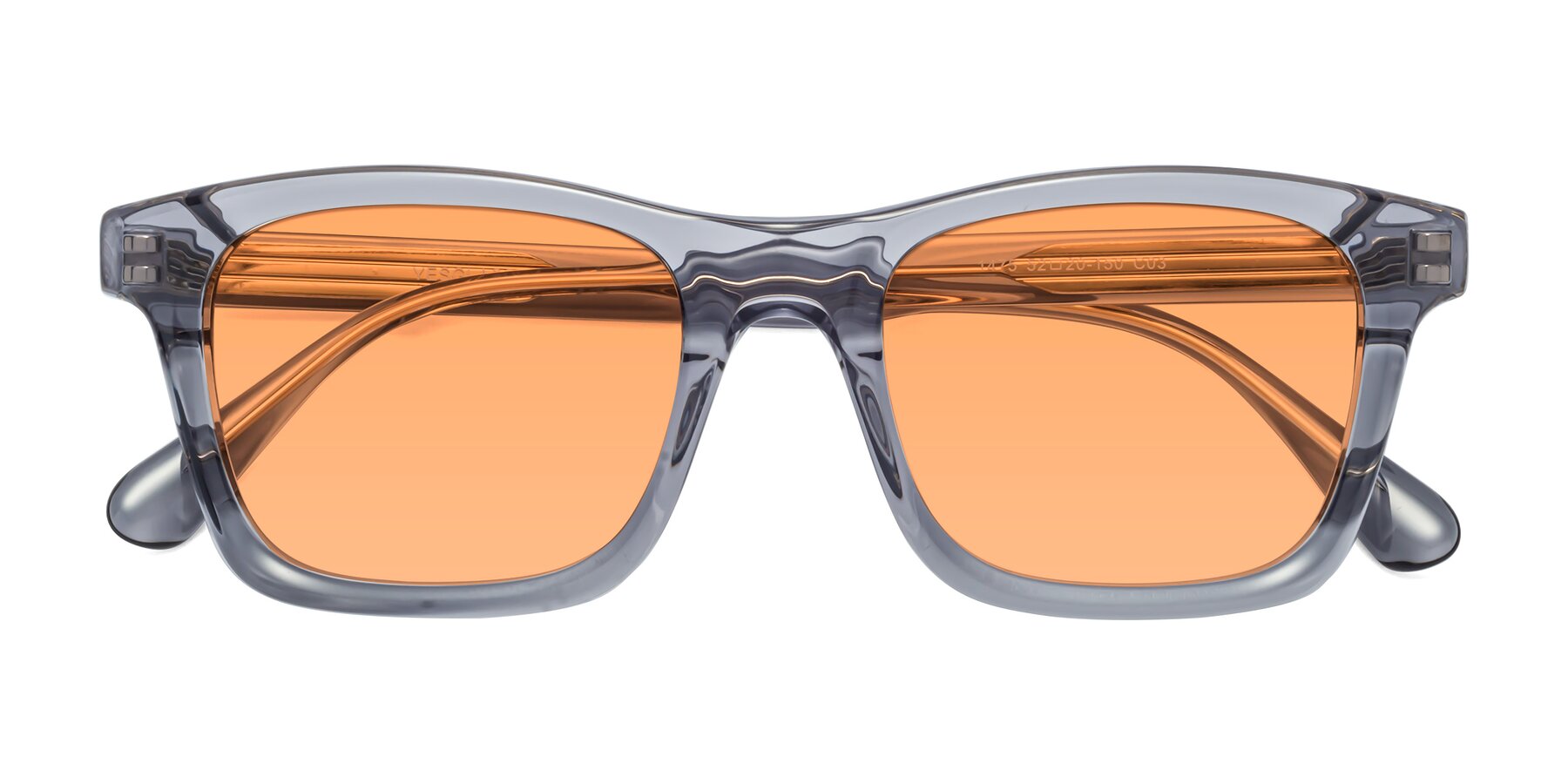 Folded Front of 1475 in Transparent Gray with Medium Orange Tinted Lenses