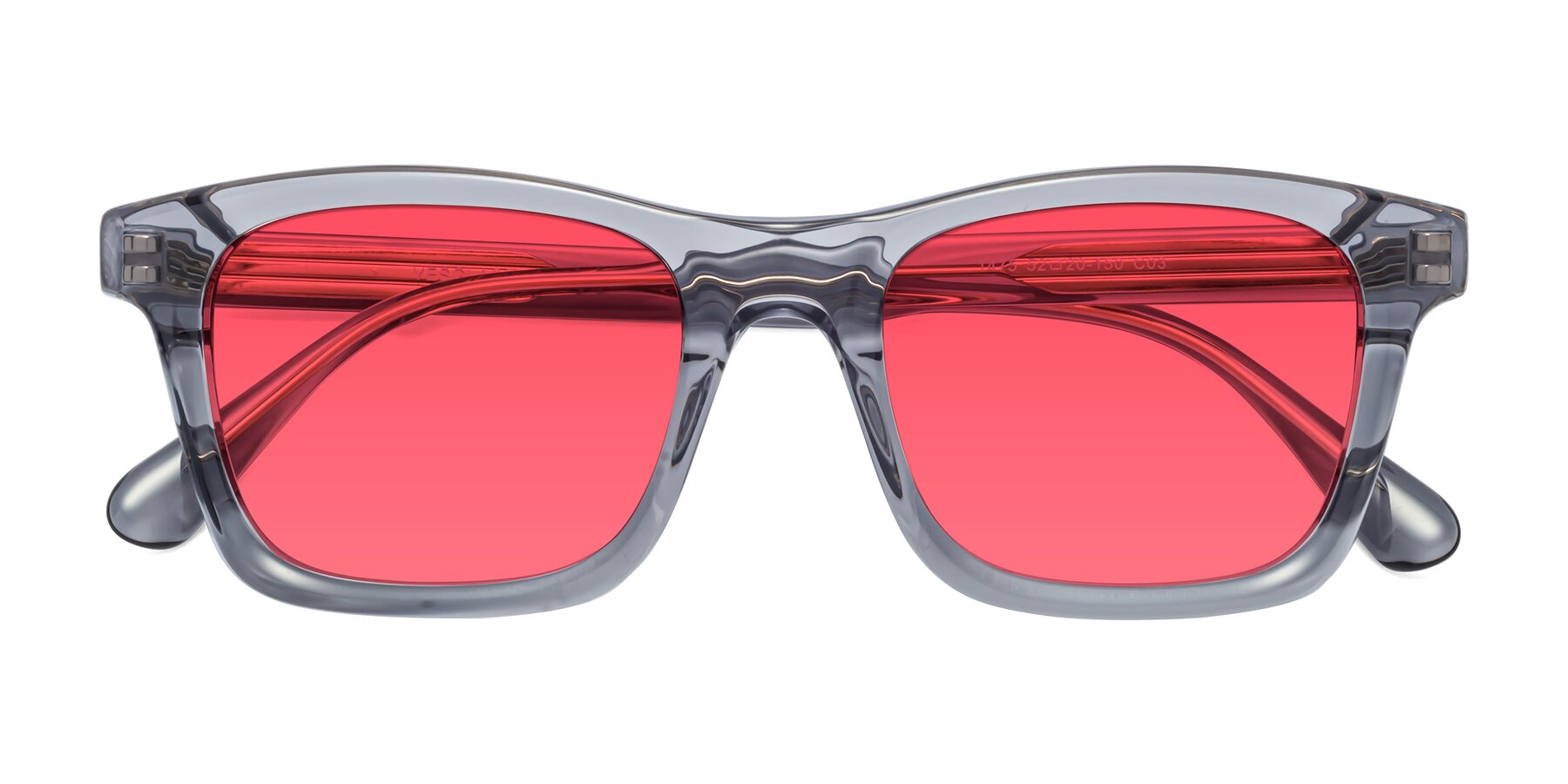 Folded Front of 1475 in Transparent Gray with Pink Tinted Lenses