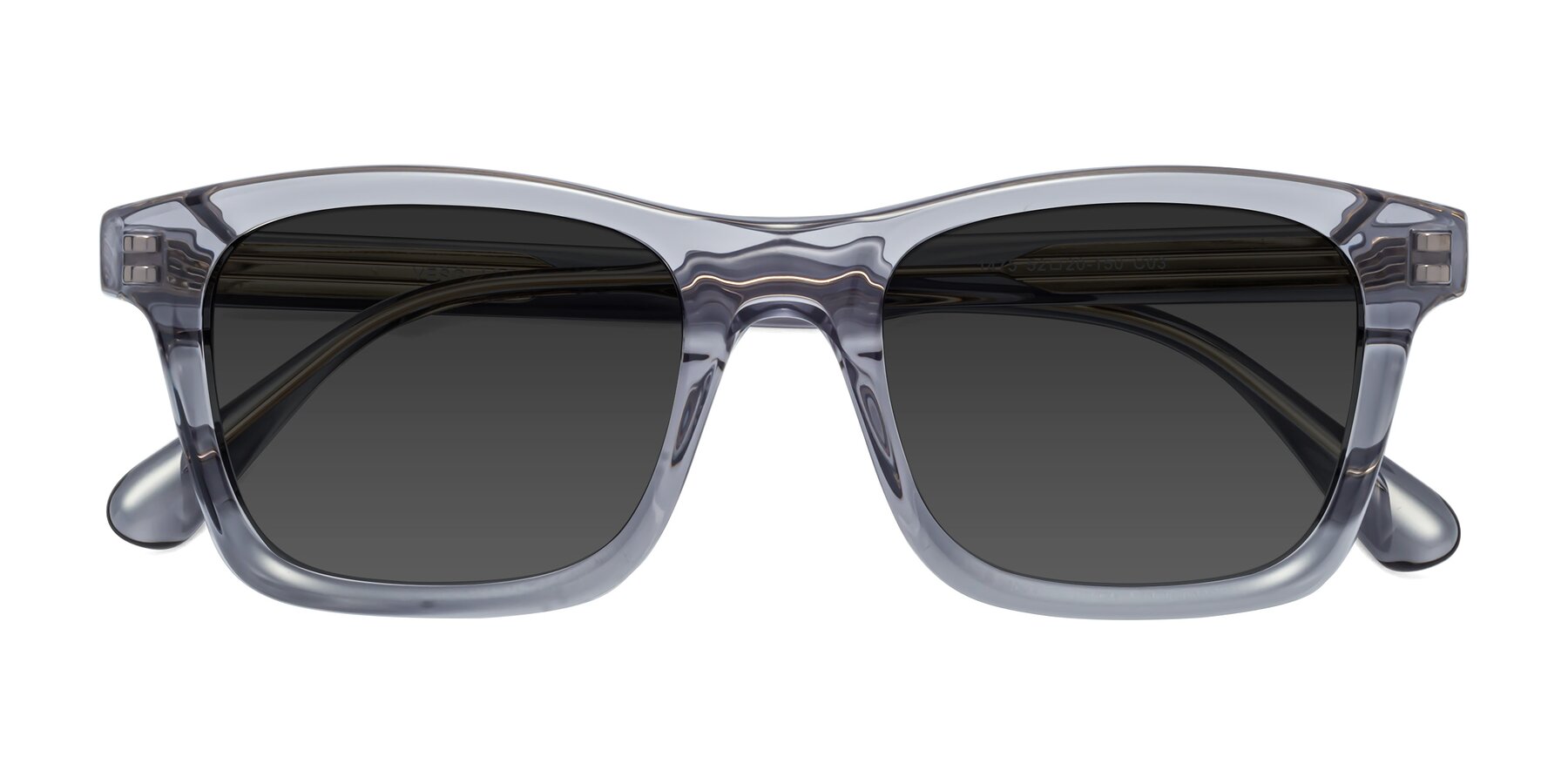 Folded Front of 1475 in Transparent Gray with Gray Tinted Lenses