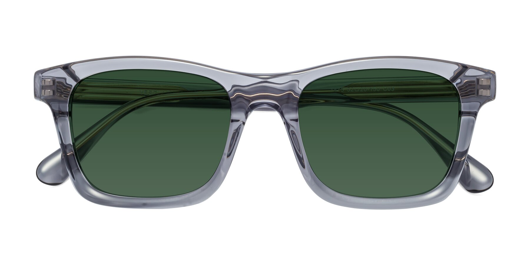 Folded Front of 1475 in Transparent Gray with Green Tinted Lenses
