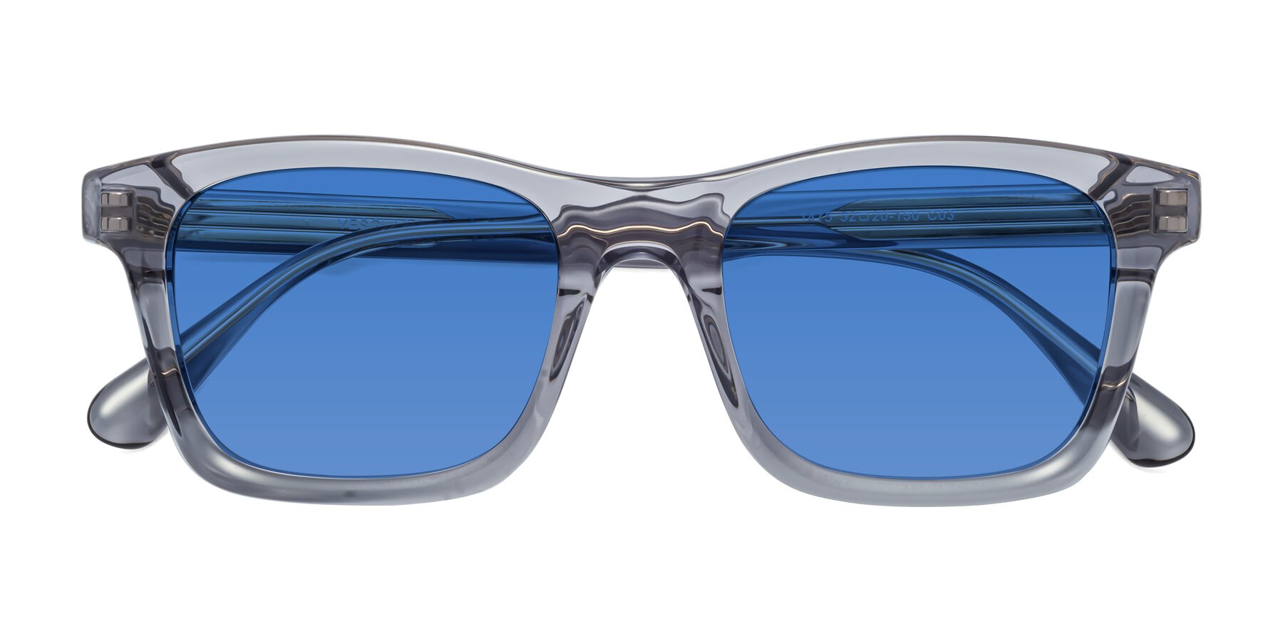 Folded Front of 1475 in Transparent Gray with Blue Tinted Lenses