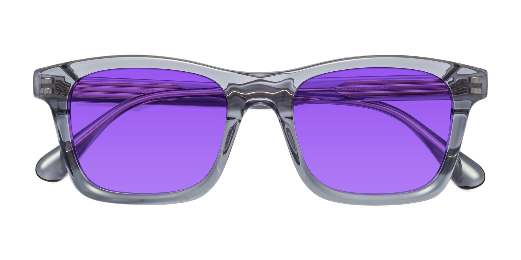 Folded Front of 1475 in Transparent Gray with Purple Tinted Lenses