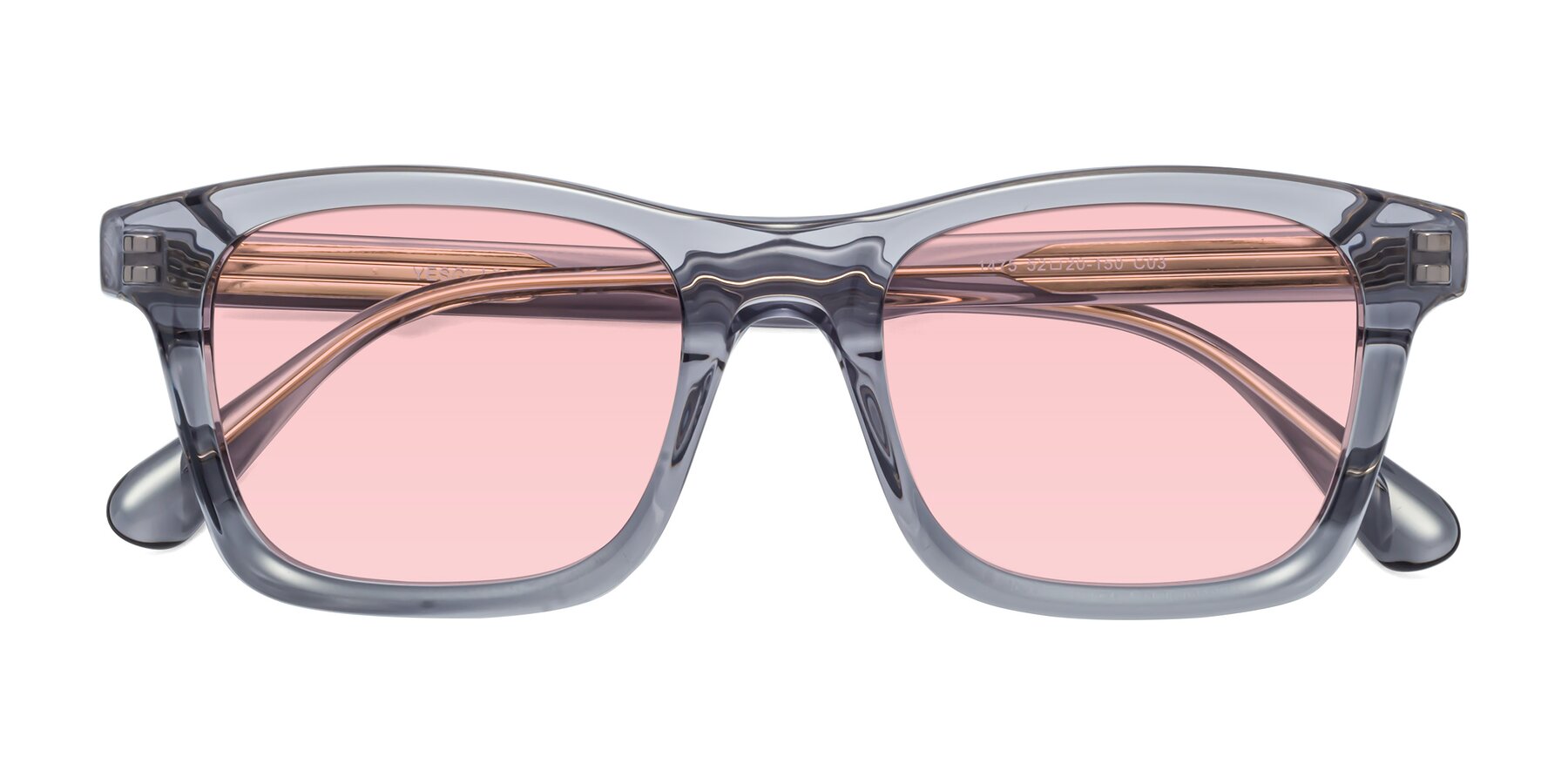 Folded Front of 1475 in Transparent Gray with Light Garnet Tinted Lenses