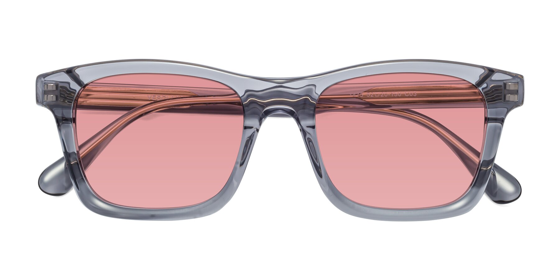 Folded Front of 1475 in Transparent Gray with Medium Garnet Tinted Lenses