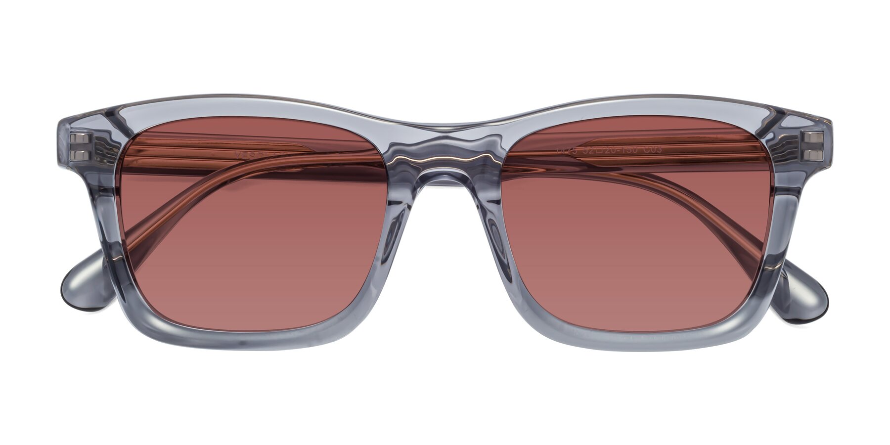 Folded Front of 1475 in Transparent Gray with Garnet Tinted Lenses