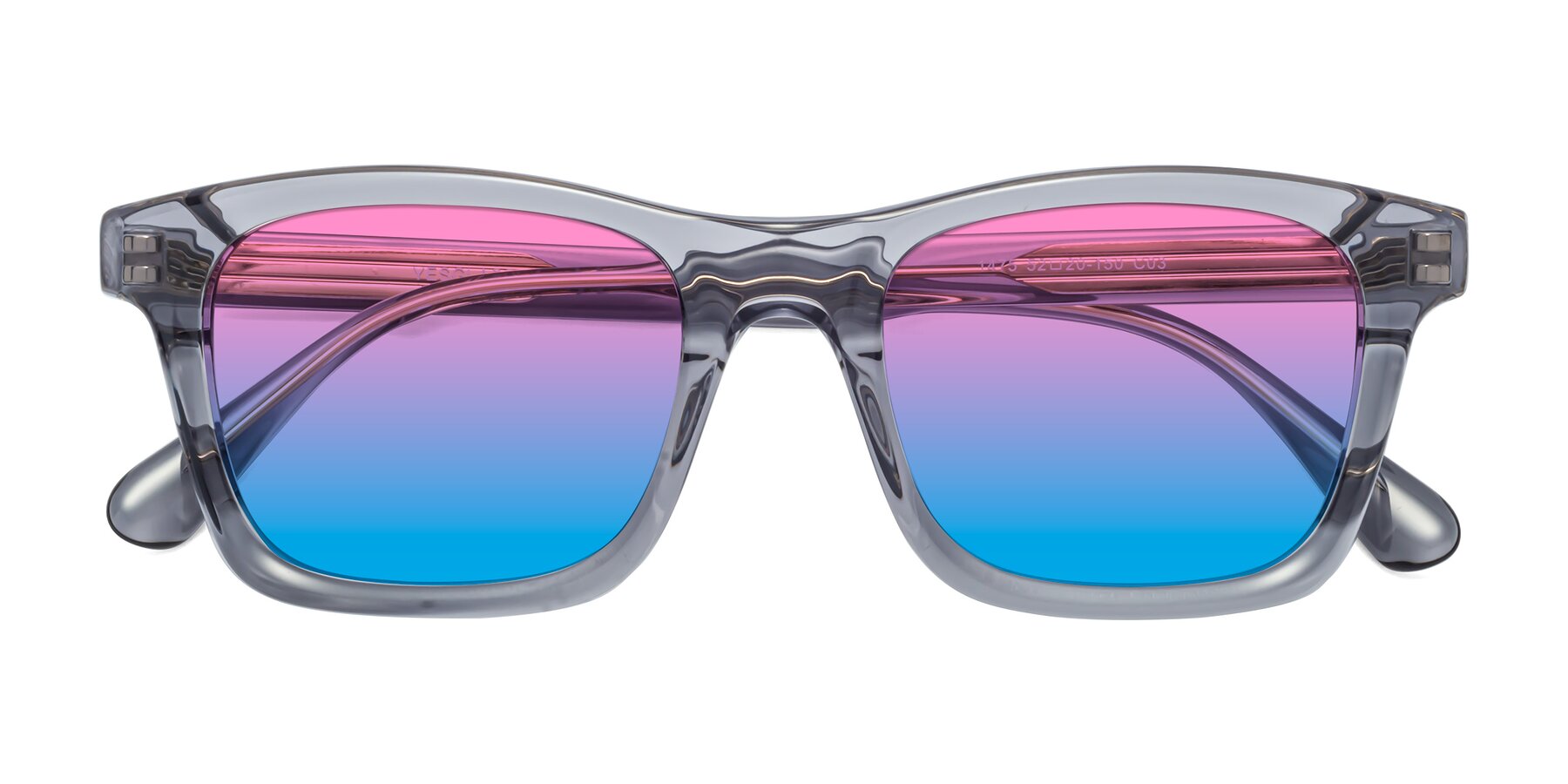 Folded Front of 1475 in Transparent Gray with Pink / Blue Gradient Lenses