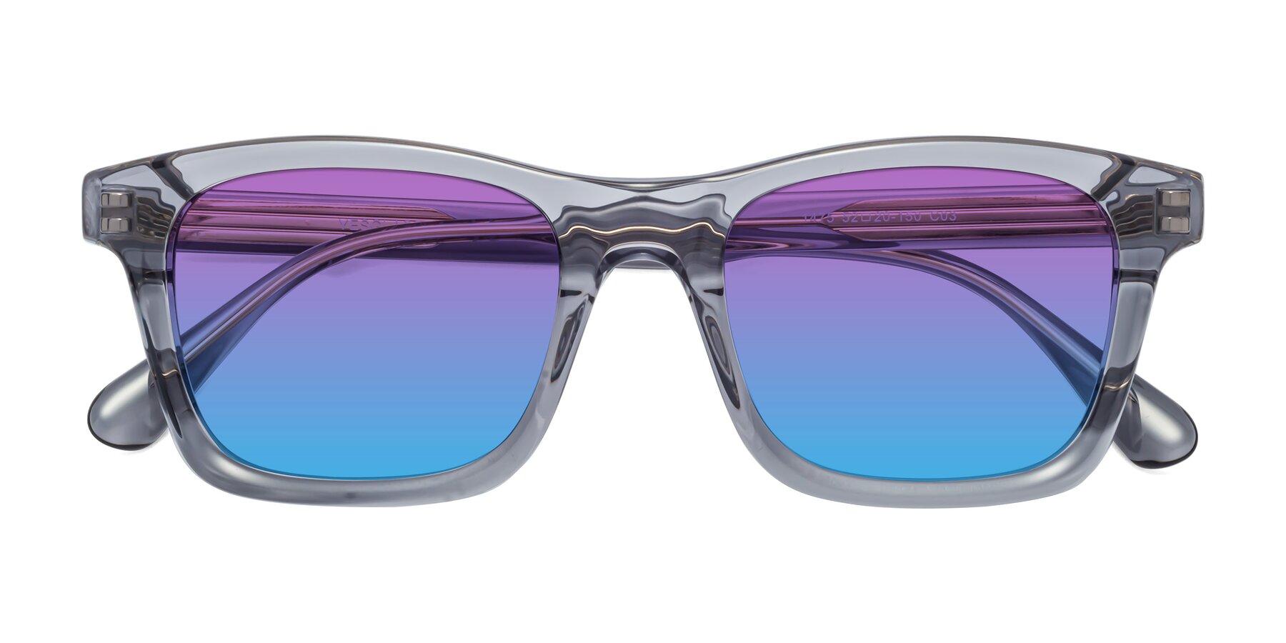 Folded Front of 1475 in Transparent Gray with Purple / Blue Gradient Lenses
