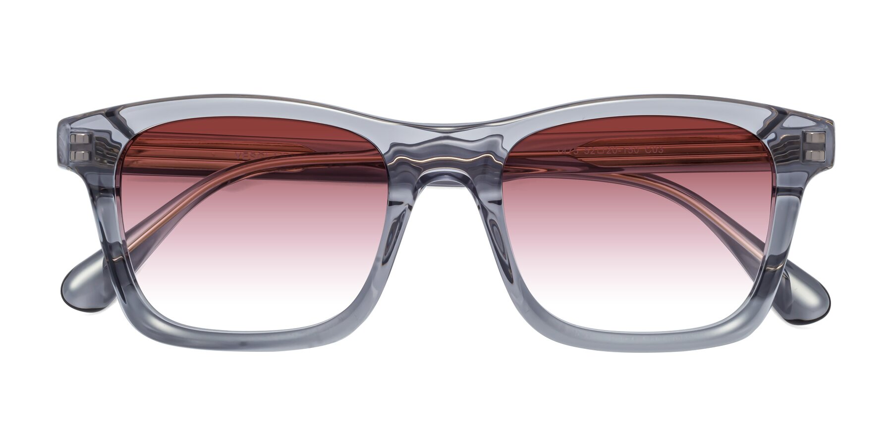 Folded Front of 1475 in Transparent Gray with Garnet Gradient Lenses