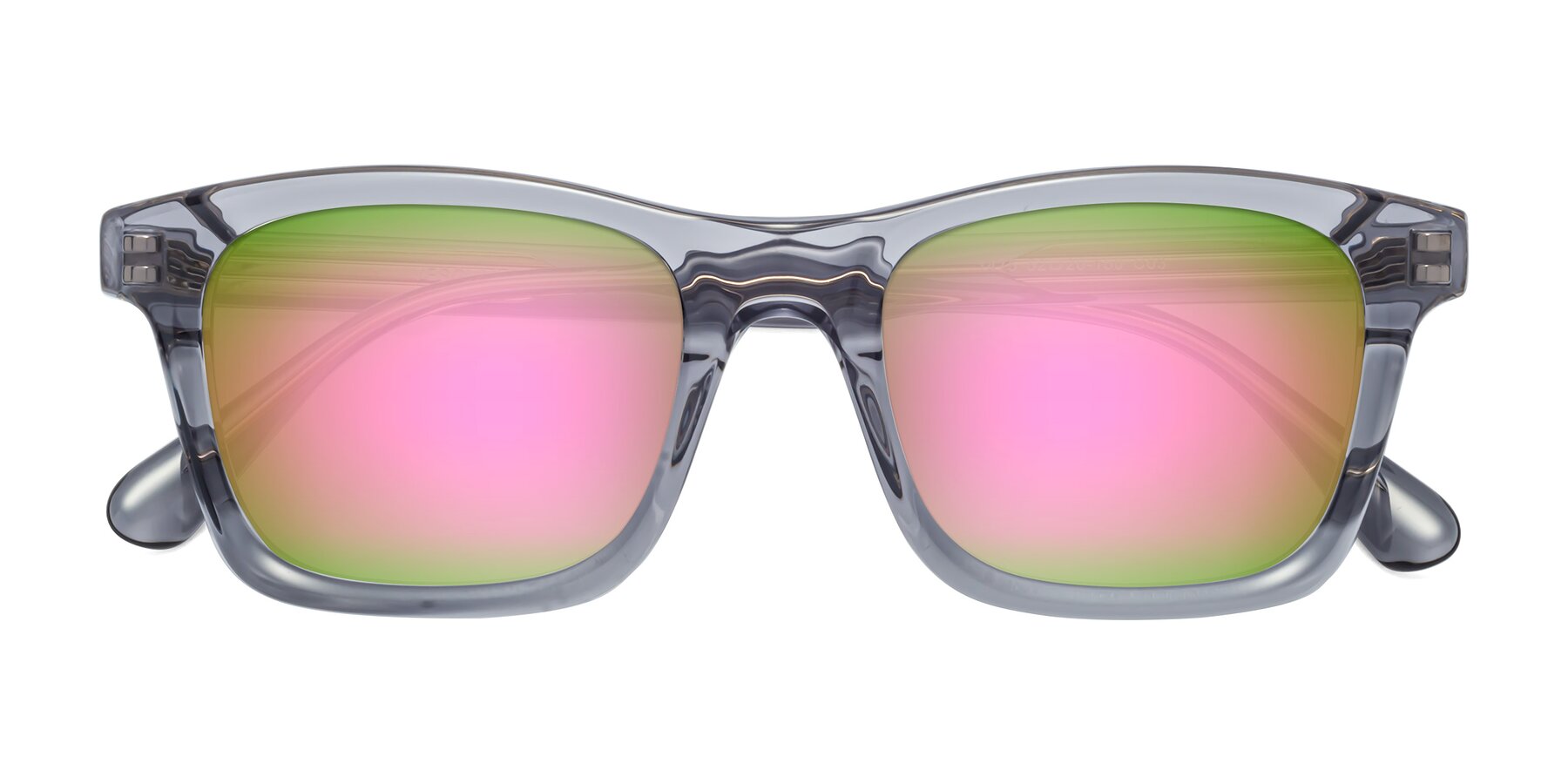Folded Front of 1475 in Transparent Gray with Pink Mirrored Lenses