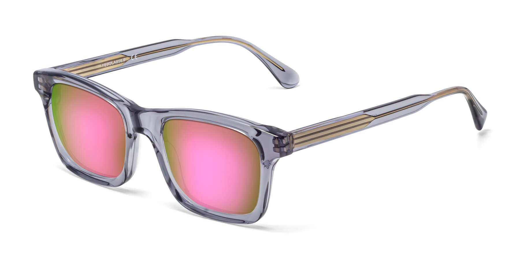 Angle of 1475 in Transparent Gray with Pink Mirrored Lenses