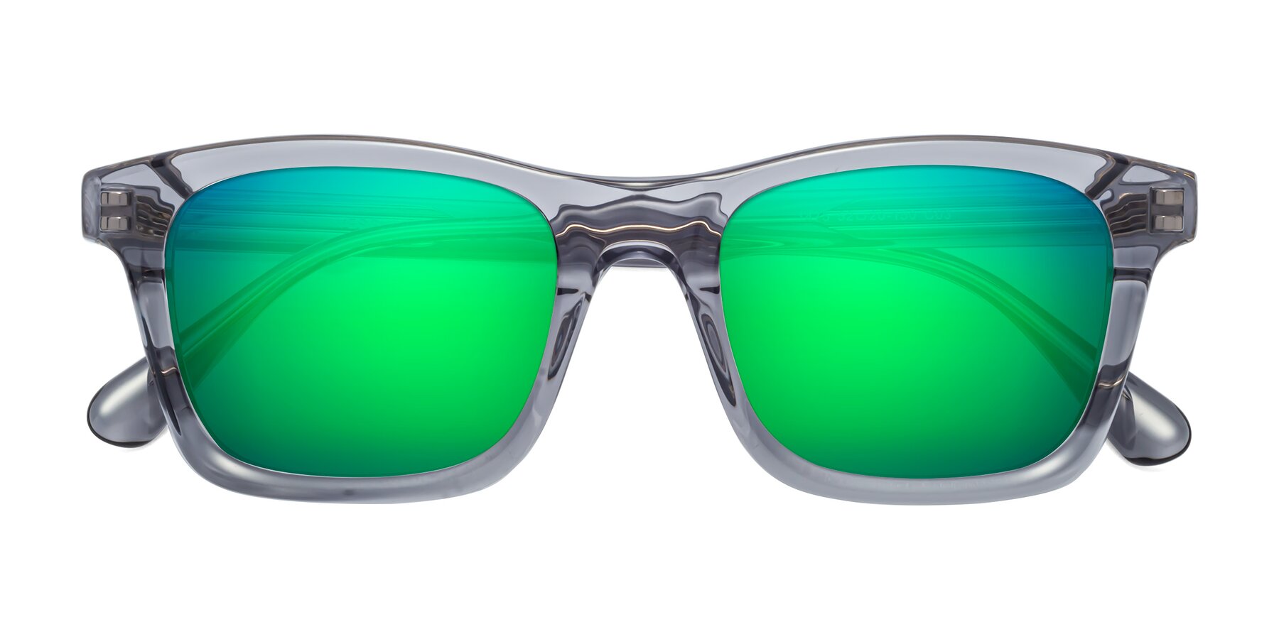 Folded Front of 1475 in Transparent Gray with Green Mirrored Lenses