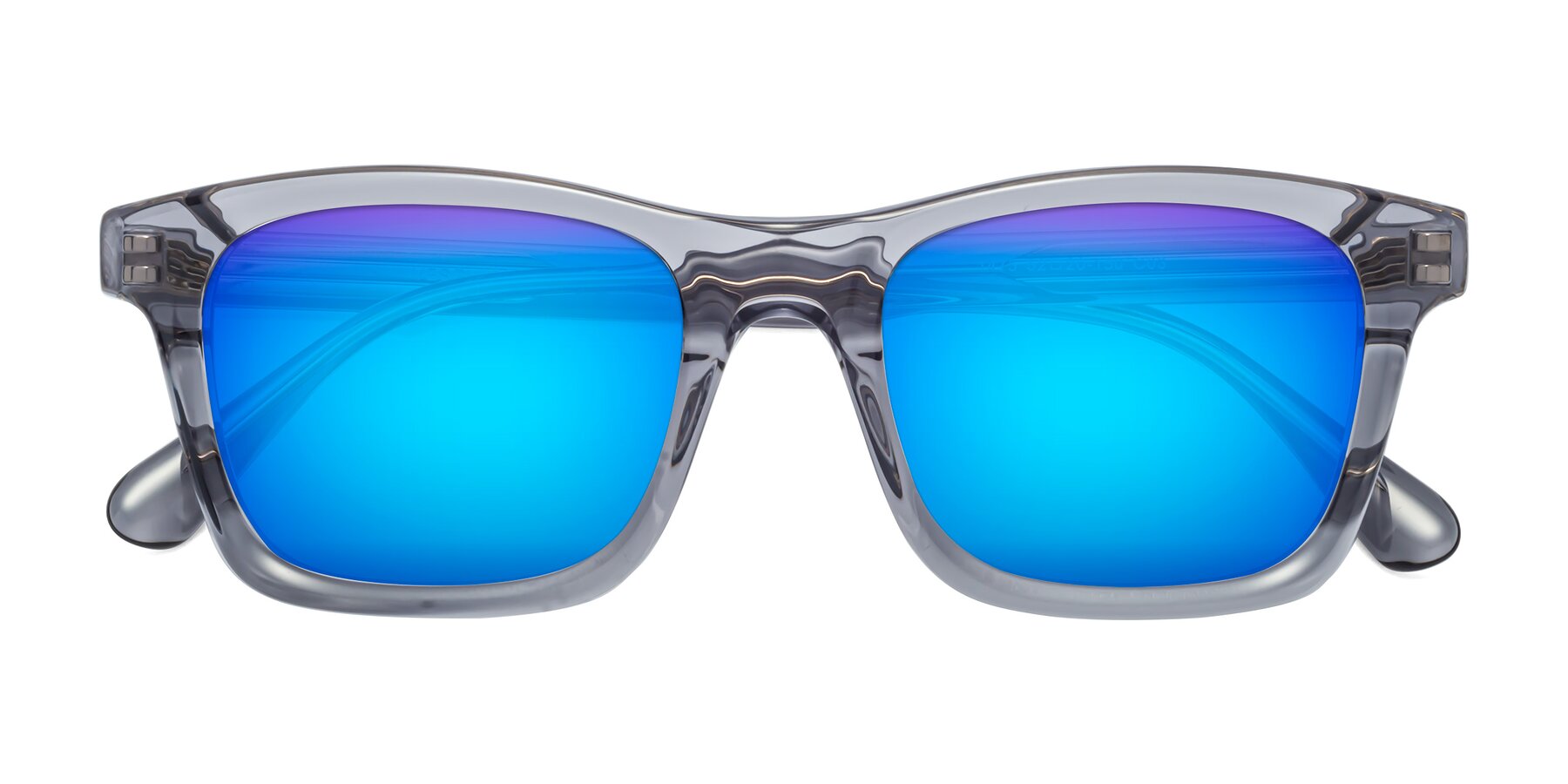 Folded Front of 1475 in Transparent Gray with Blue Mirrored Lenses