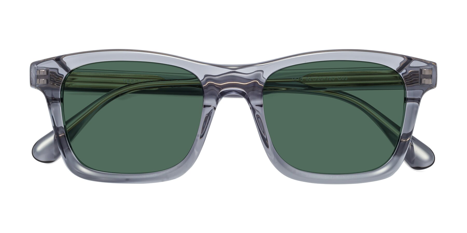 Folded Front of 1475 in Transparent Gray with Green Polarized Lenses