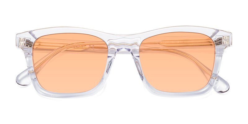 Square Clear Frame Sunglasses with Orange Tinted Lenses