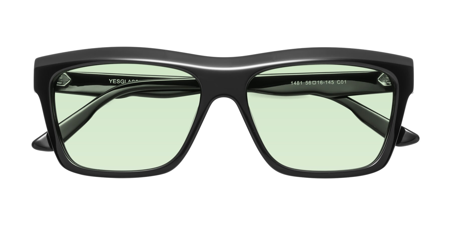 Folded Front of 1481 in Black with Light Green Tinted Lenses
