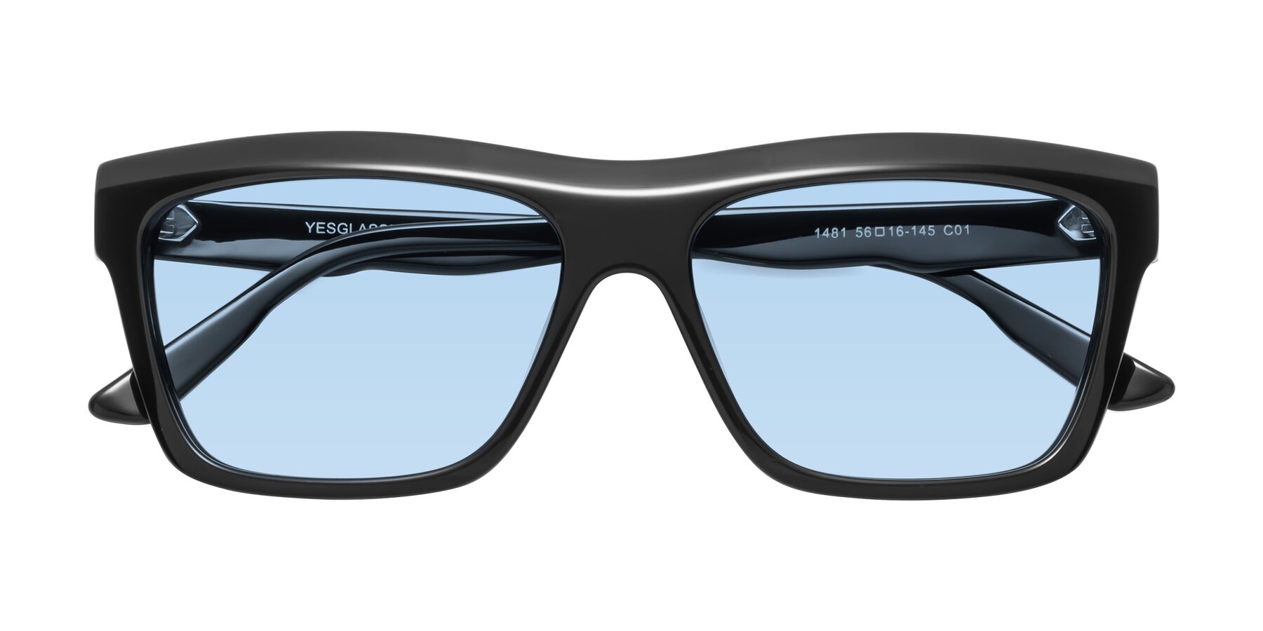Folded Front of 1481 in Black with Light Blue Tinted Lenses