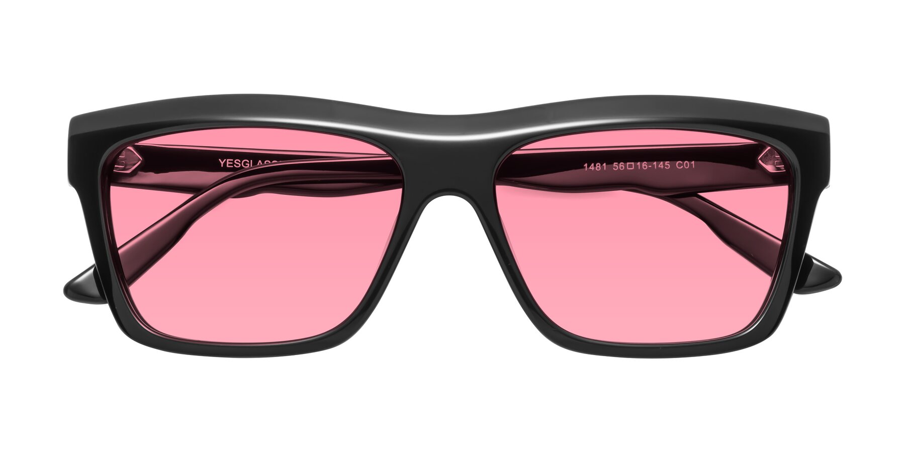 Folded Front of 1481 in Black with Medium Pink Tinted Lenses