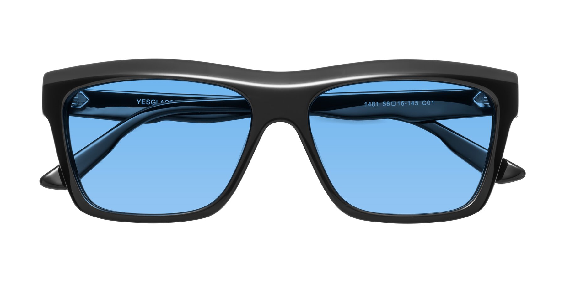 Folded Front of 1481 in Black with Medium Blue Tinted Lenses