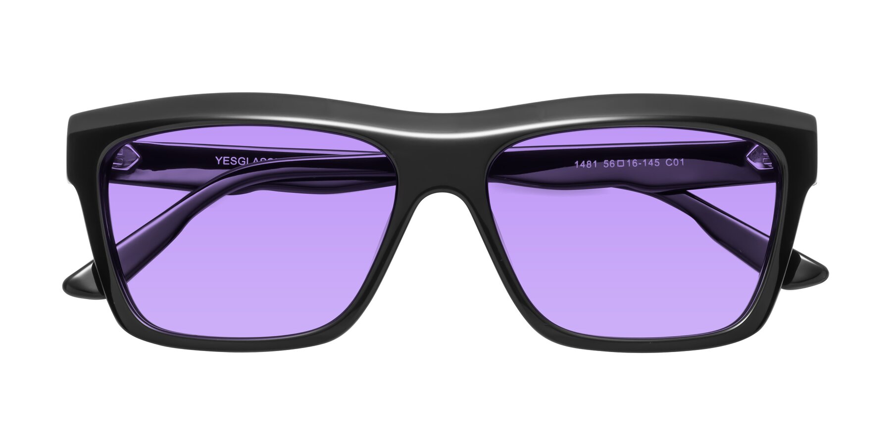 Folded Front of 1481 in Black with Medium Purple Tinted Lenses