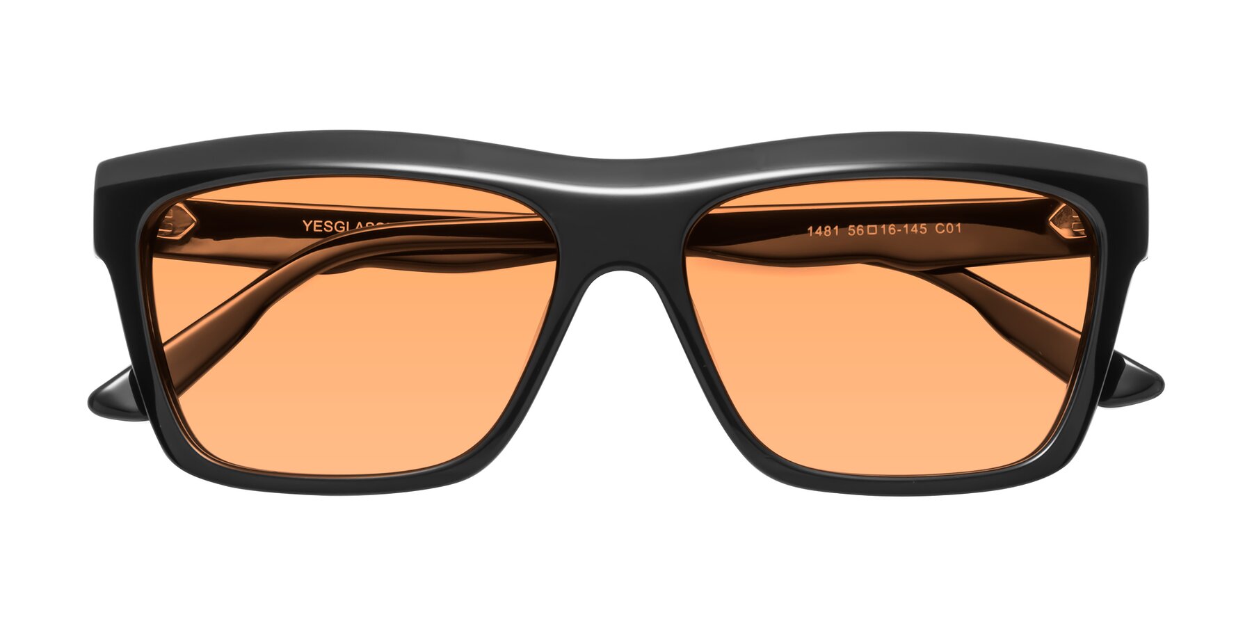 Folded Front of 1481 in Black with Medium Orange Tinted Lenses