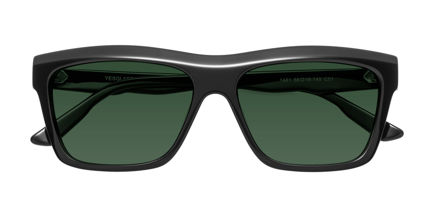 Folded Front of 1481 in Black with Green Tinted Lenses