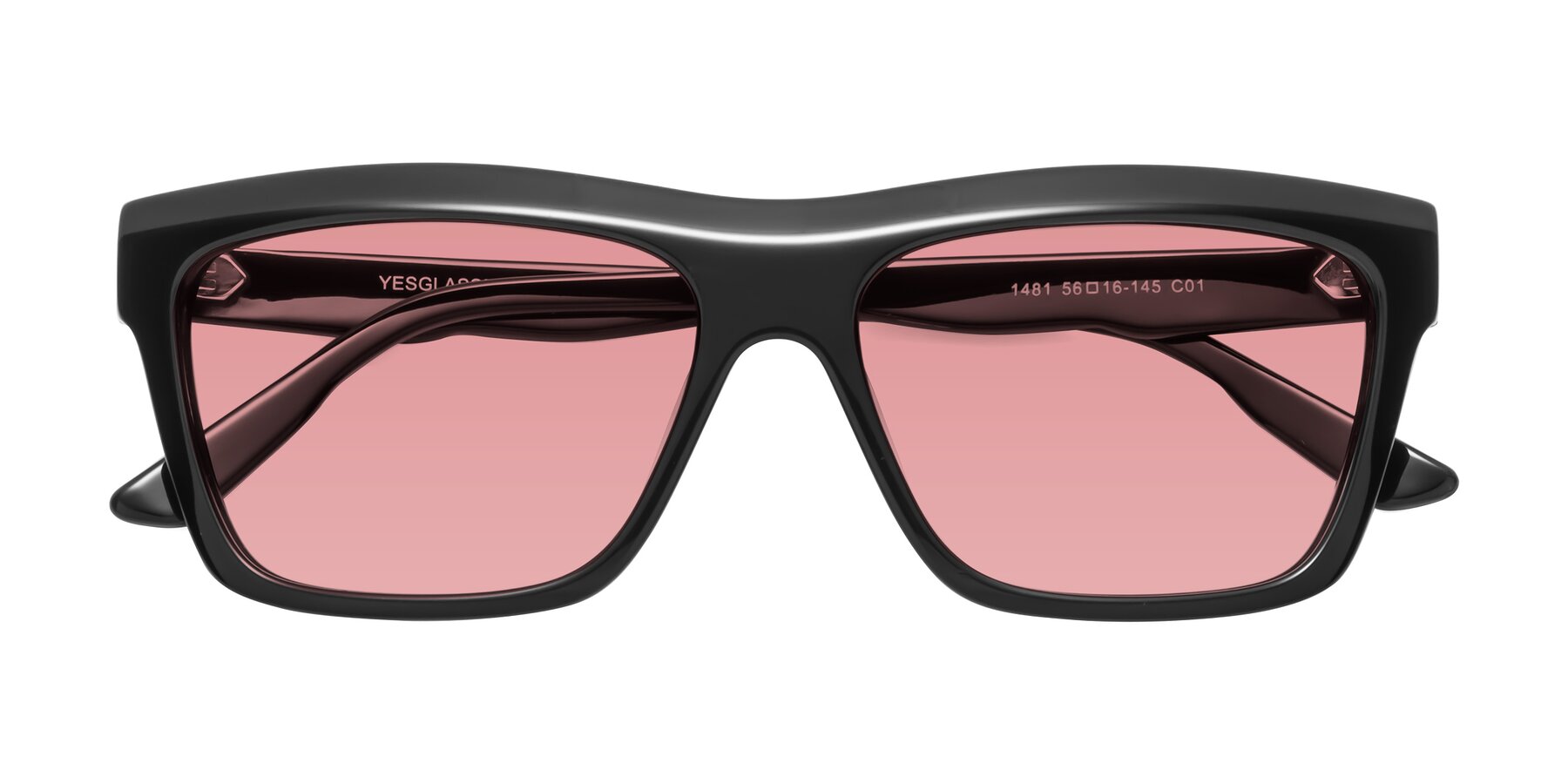 Folded Front of 1481 in Black with Medium Garnet Tinted Lenses