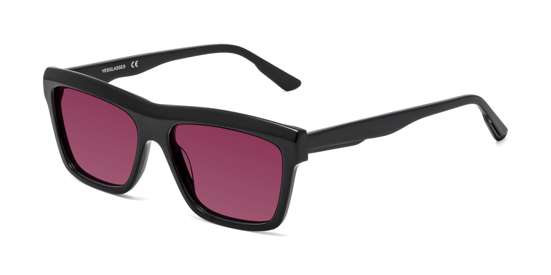 Angle of 1481 in Black with Wine Tinted Lenses