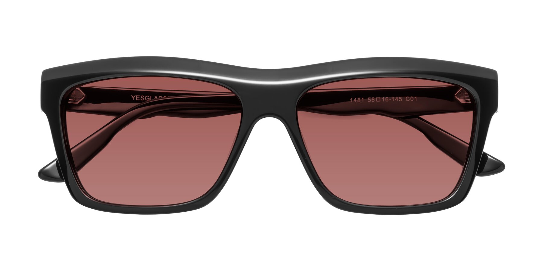 Folded Front of 1481 in Black with Garnet Tinted Lenses