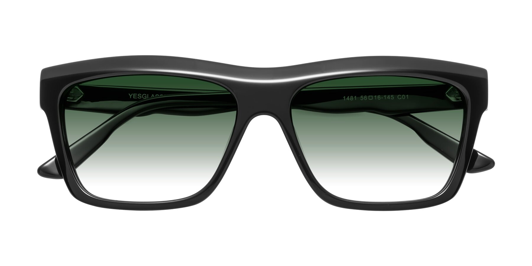 Folded Front of 1481 in Black with Green Gradient Lenses