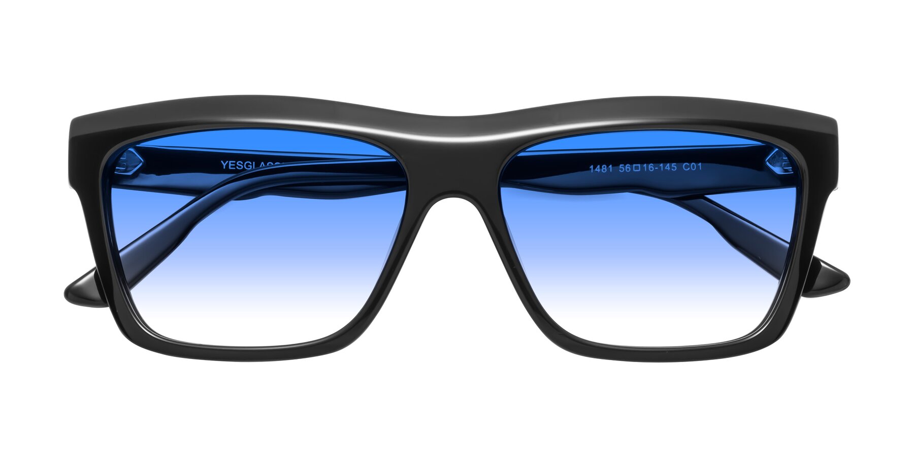 Folded Front of 1481 in Black with Blue Gradient Lenses