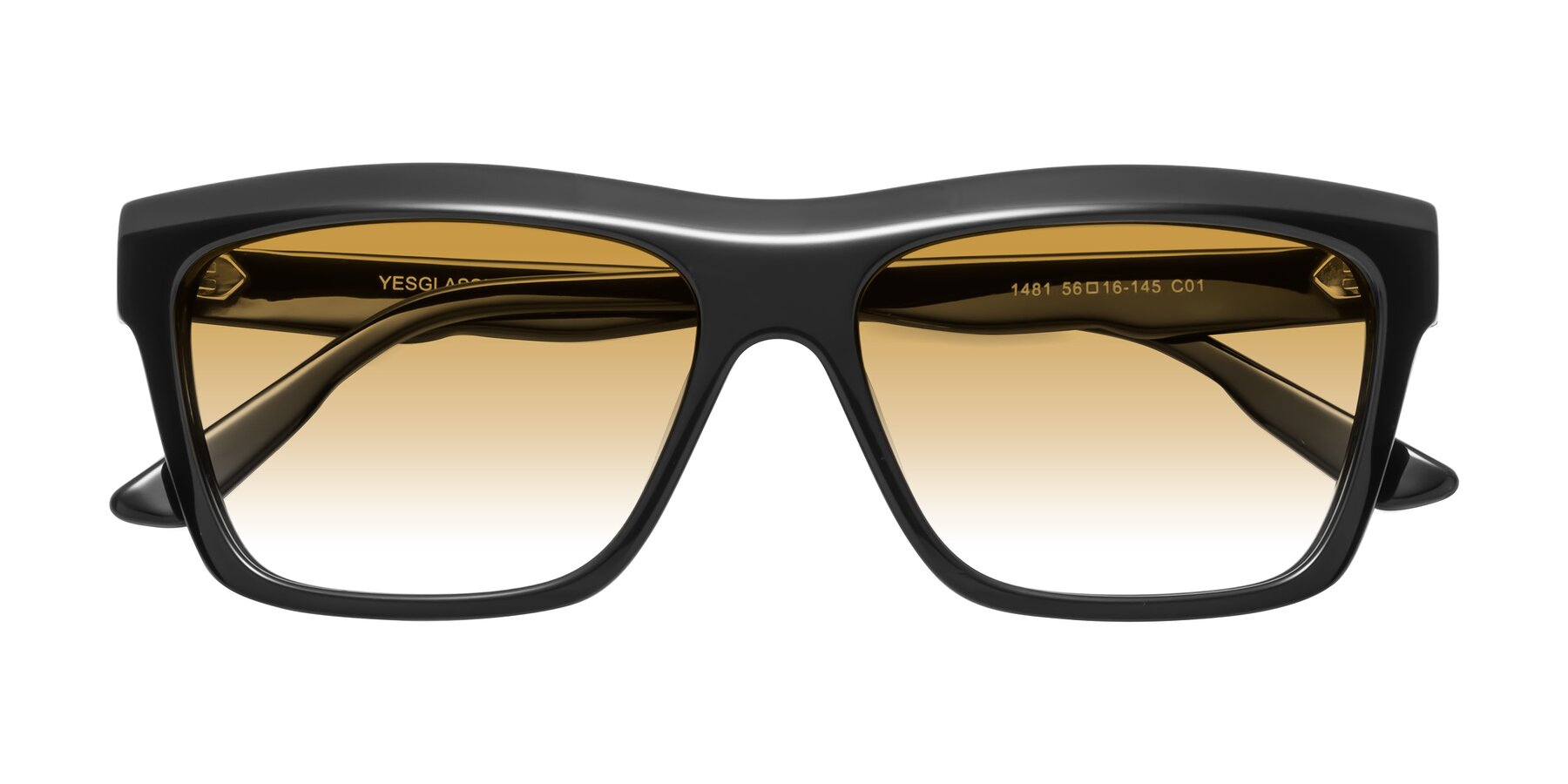 Folded Front of 1481 in Black with Champagne Gradient Lenses