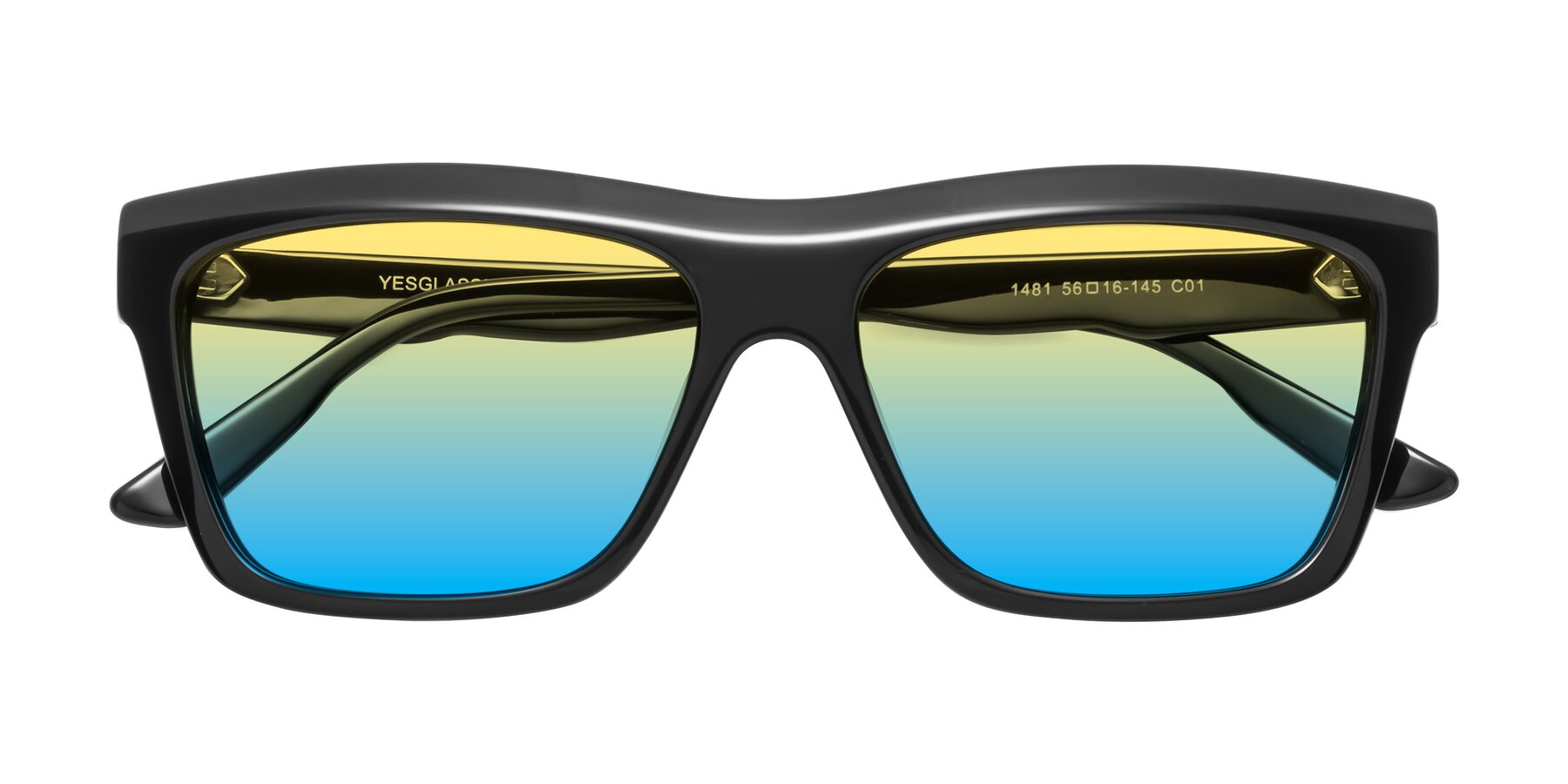 Folded Front of 1481 in Black with Yellow / Blue Gradient Lenses