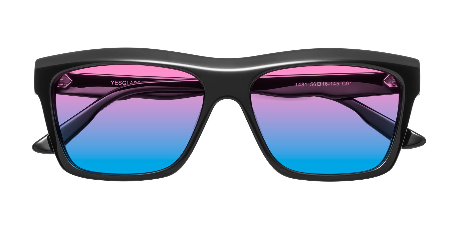 Folded Front of 1481 in Black with Pink / Blue Gradient Lenses