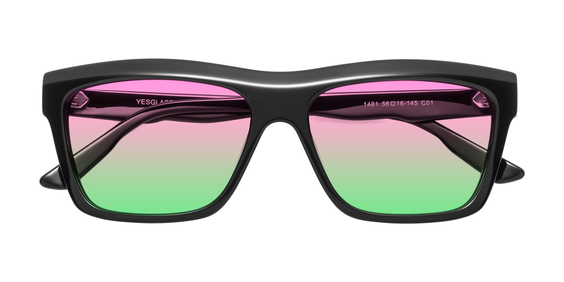 Folded Front of 1481 in Black with Pink / Green Gradient Lenses