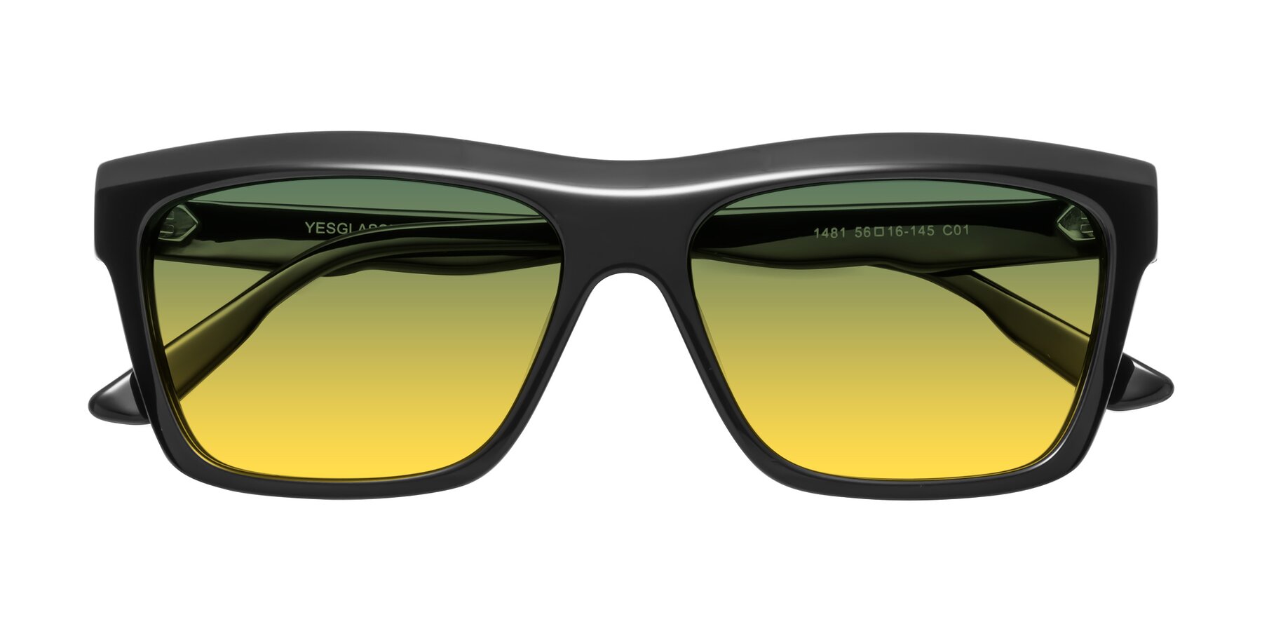 Folded Front of 1481 in Black with Green / Yellow Gradient Lenses