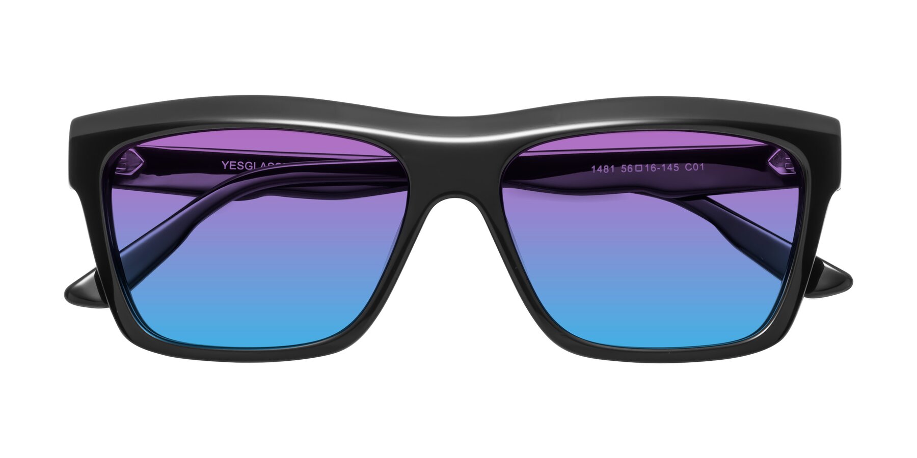 Folded Front of 1481 in Black with Purple / Blue Gradient Lenses