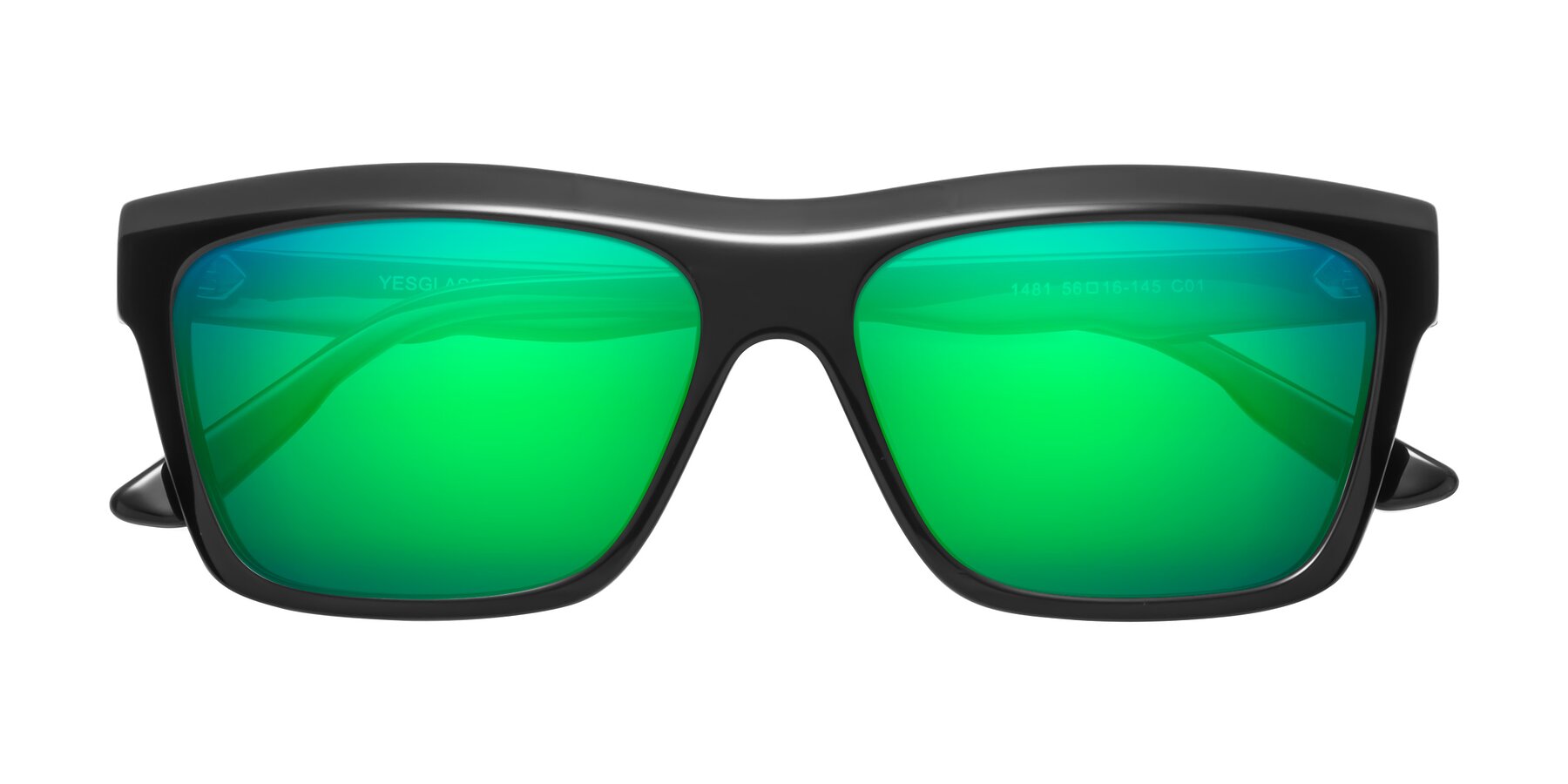 Folded Front of 1481 in Black with Green Mirrored Lenses