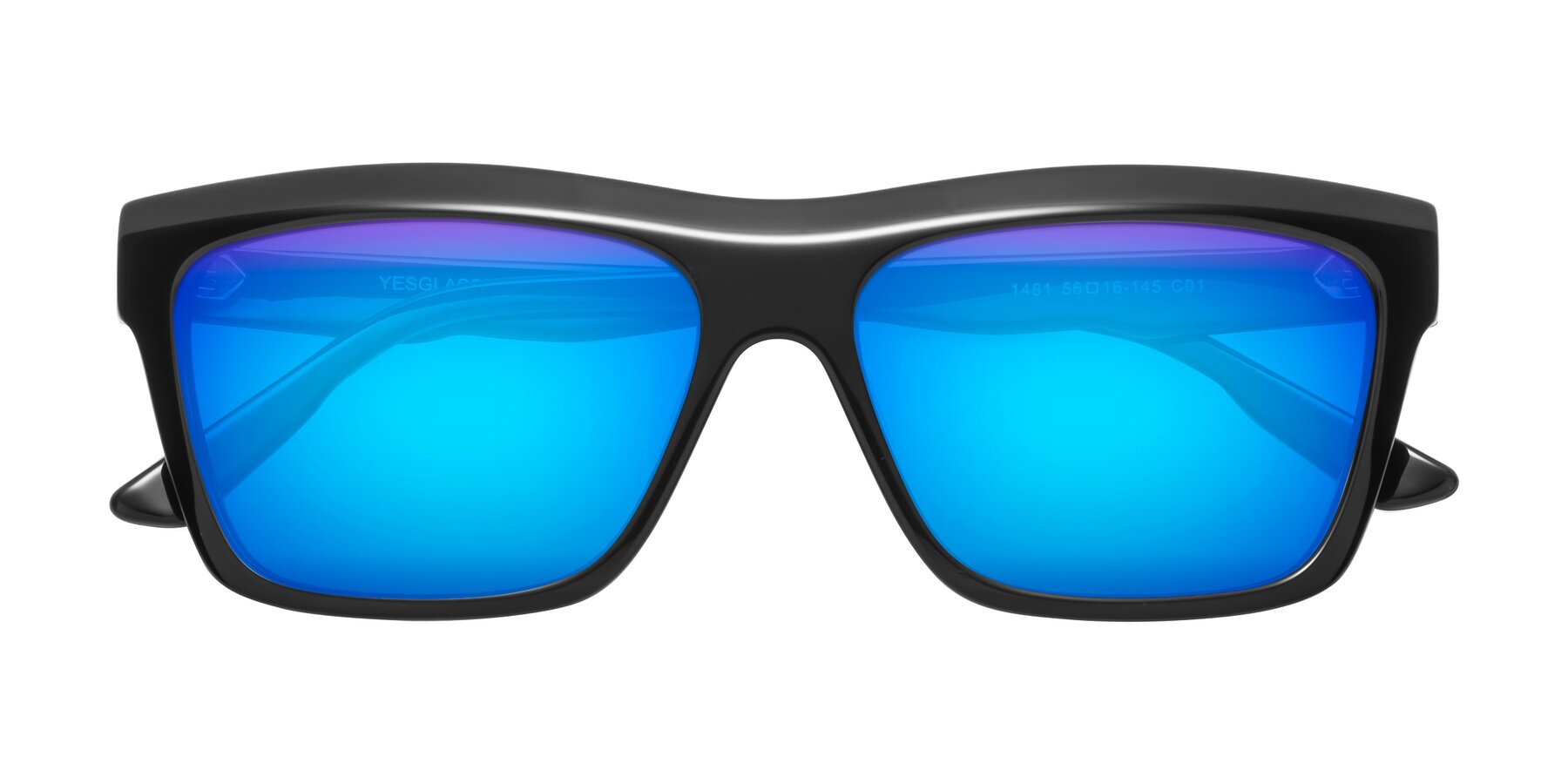Folded Front of 1481 in Black with Blue Mirrored Lenses