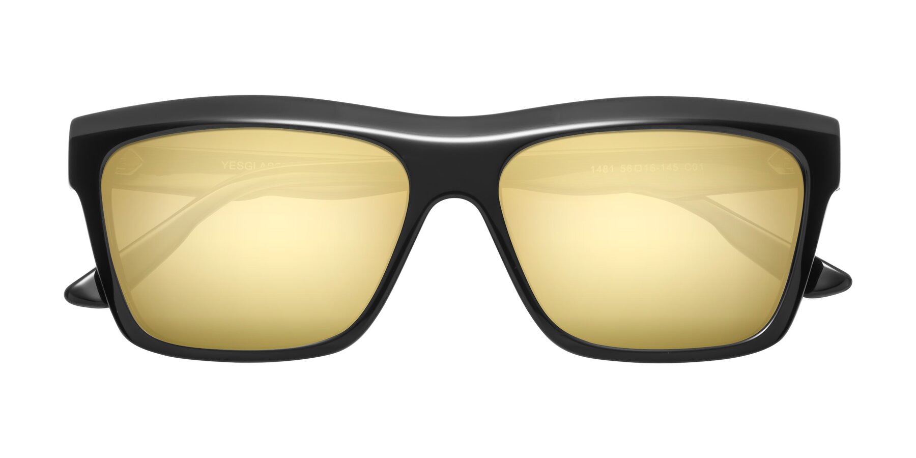 Folded Front of 1481 in Black with Gold Mirrored Lenses