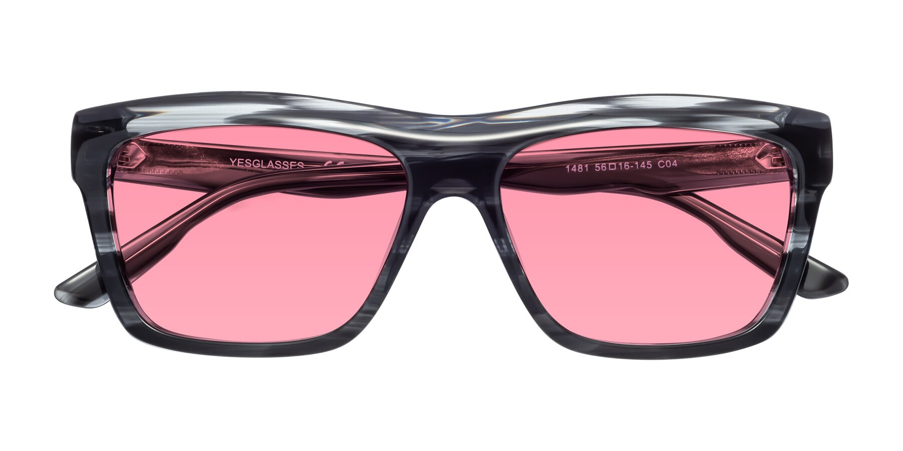 Folded Front of 1481 in Stripe with Medium Pink Tinted Lenses