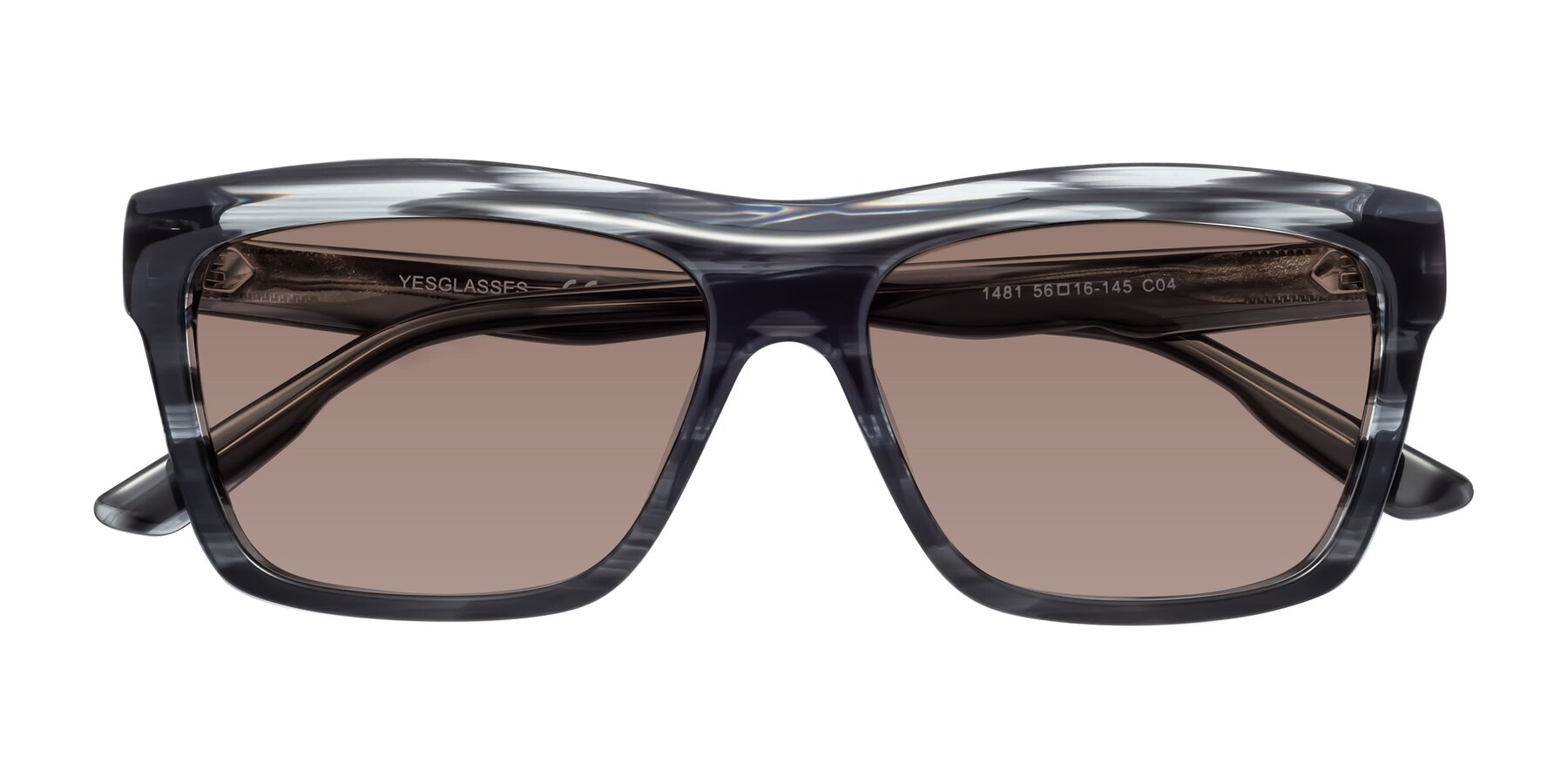 Folded Front of 1481 in Stripe with Medium Brown Tinted Lenses