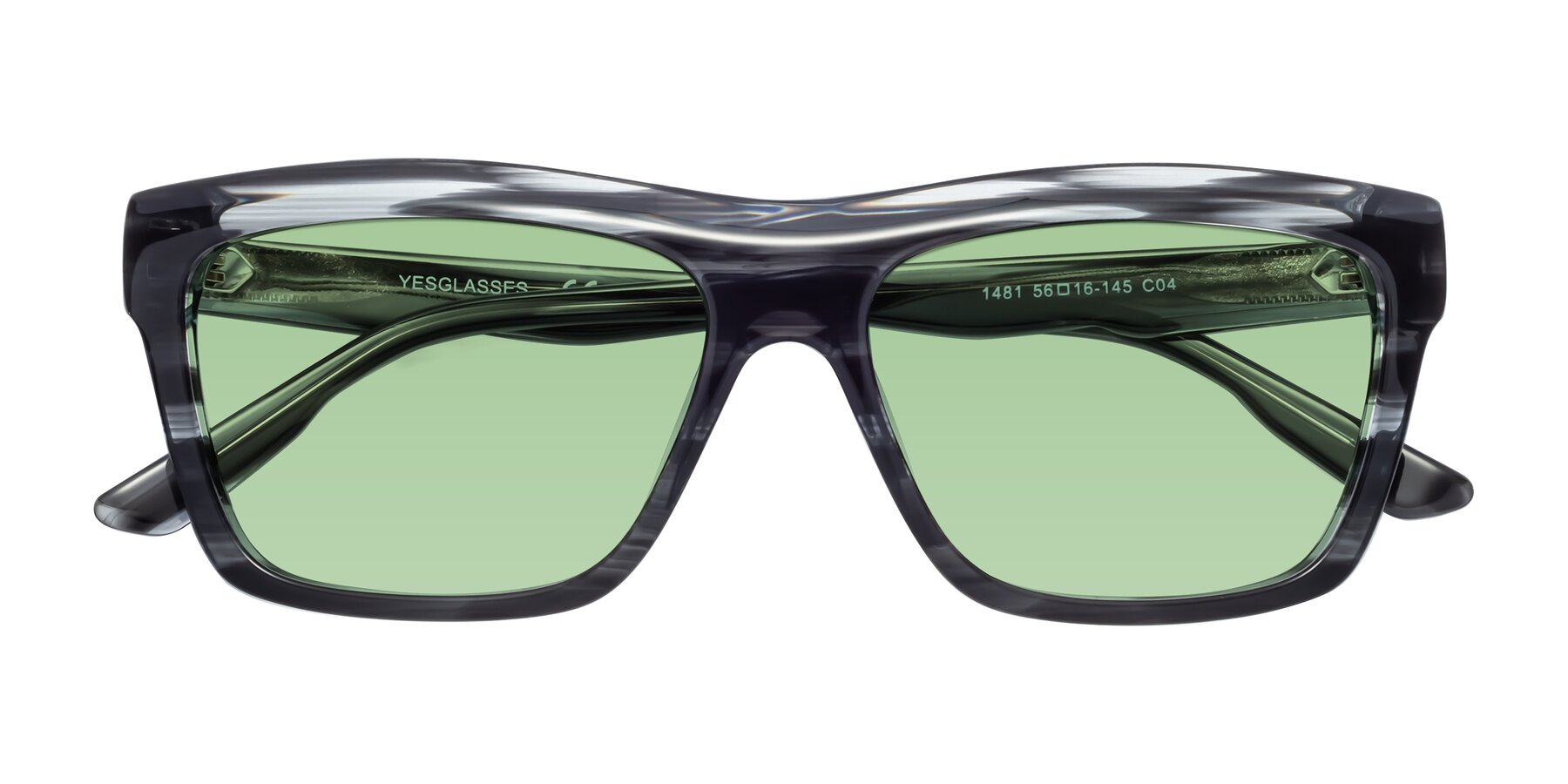 Folded Front of 1481 in Stripe with Medium Green Tinted Lenses
