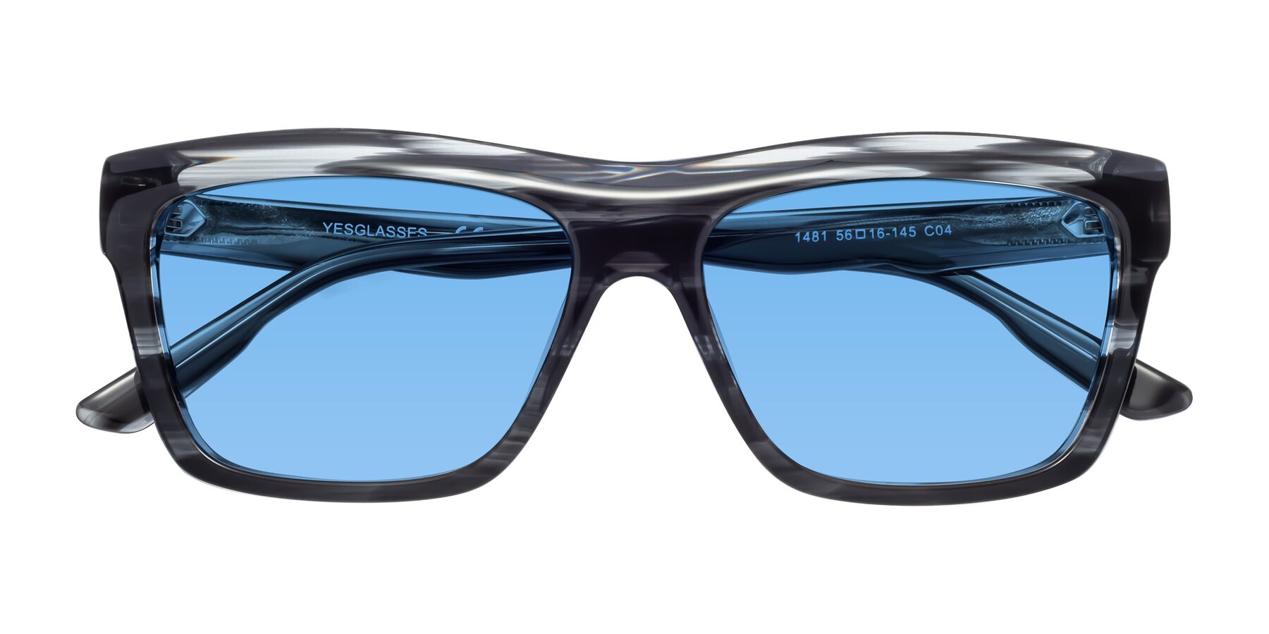 Folded Front of 1481 in Stripe with Medium Blue Tinted Lenses