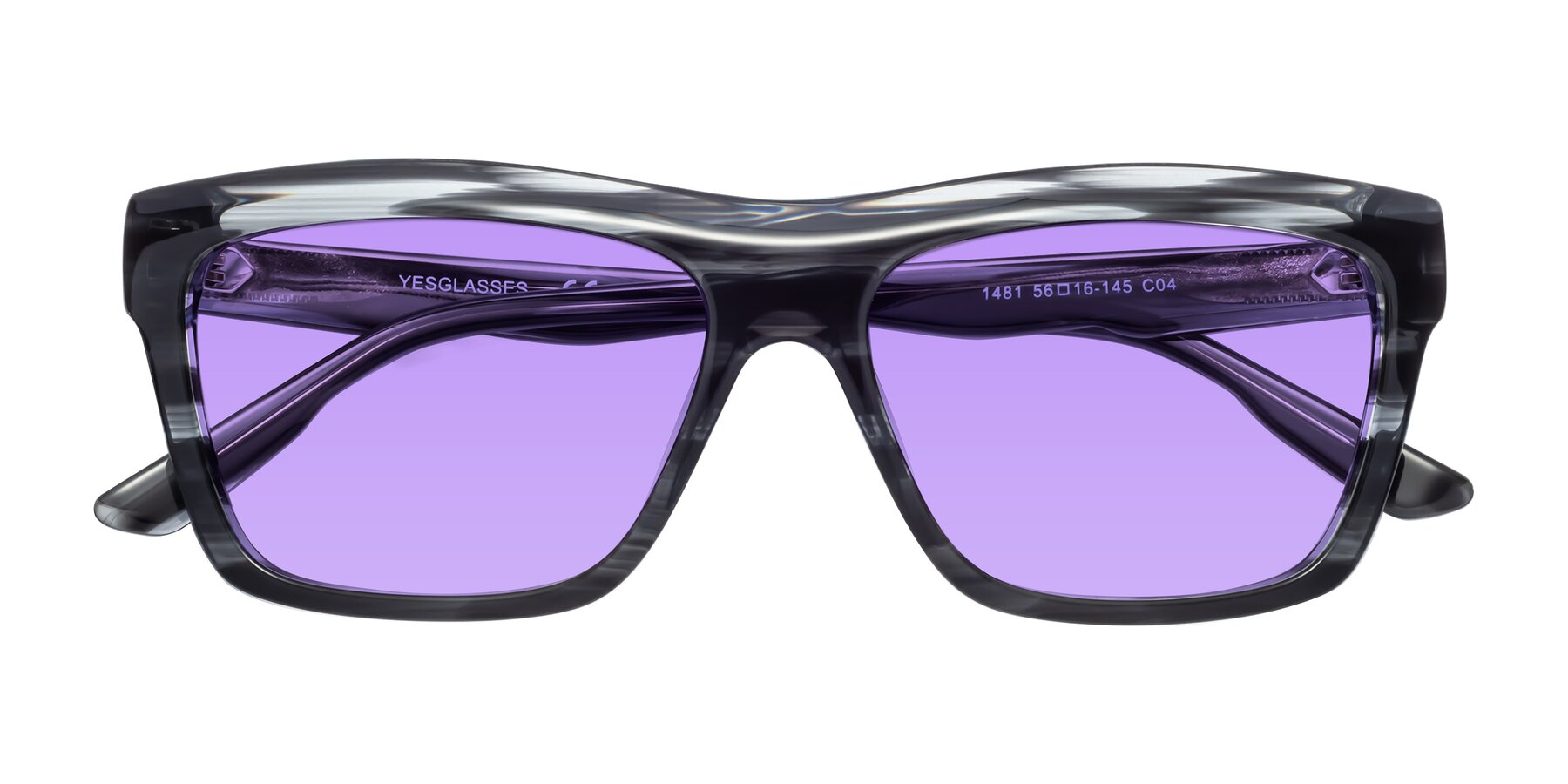 Folded Front of 1481 in Stripe with Medium Purple Tinted Lenses