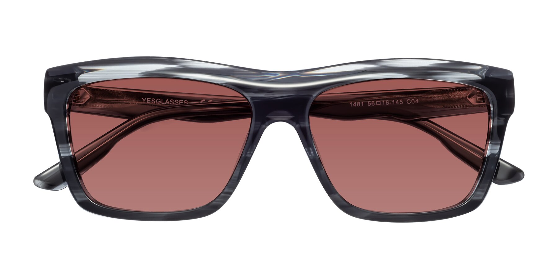 Folded Front of 1481 in Gray Striped with Garnet Tinted Lenses