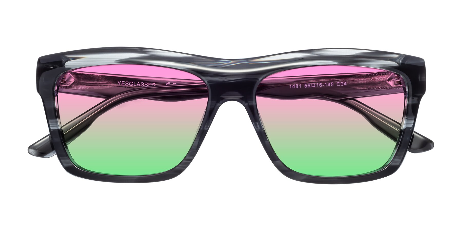 Folded Front of 1481 in Stripe with Pink / Green Gradient Lenses